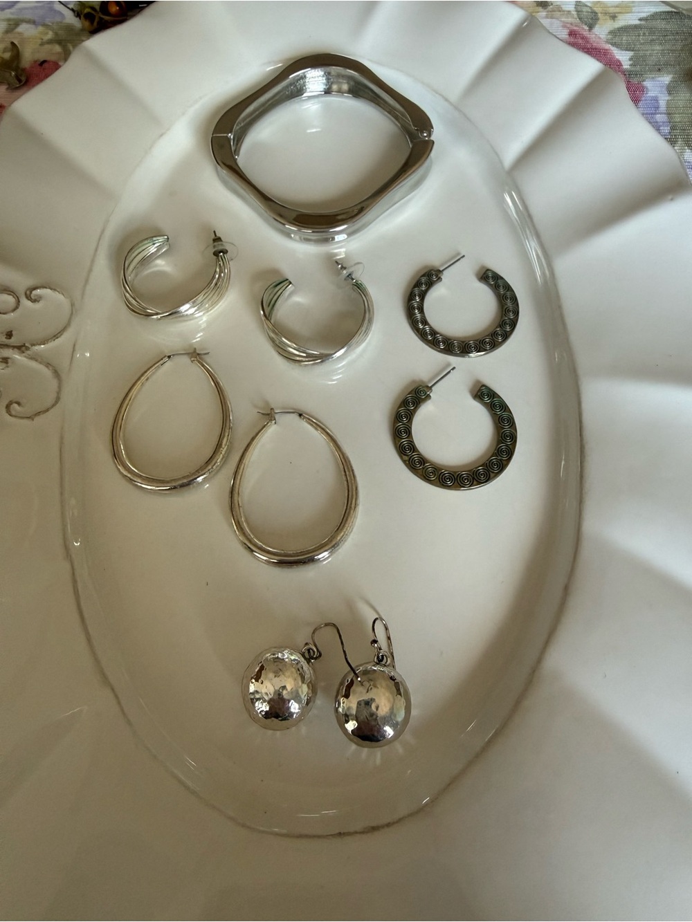Mixed Silver-Tone Earrings & Bangle Set - Various Hoop Styles